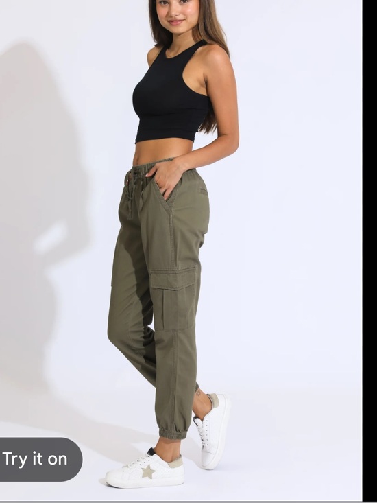 Amisu Pants - Amisu Pants - olive green pull on cargo jogger style, fitted